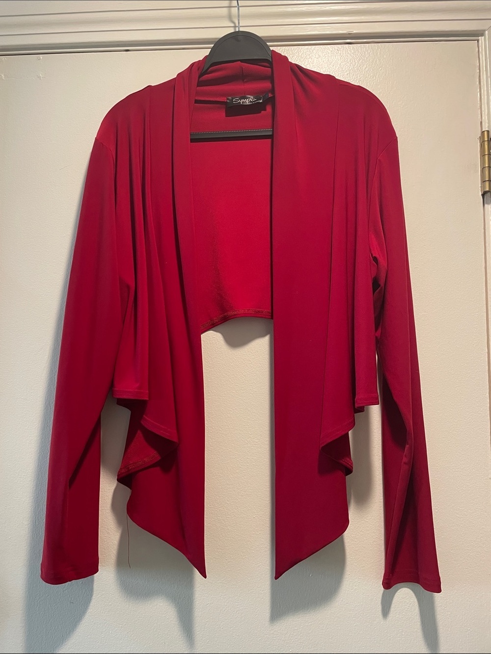 Sympli Canada Women's Red Draped Waterfall Open Front Cardigan Jacket — Size 16